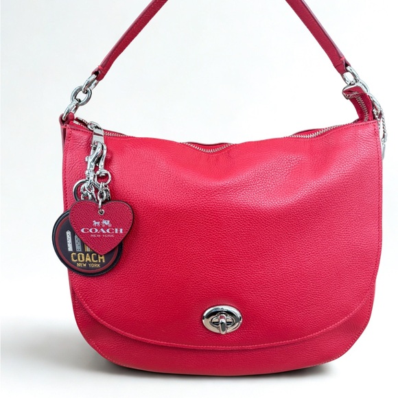 COACH Red Pebble Leather Turnlock Hobo Bag – EUC w/ Dust Bag - Picture 5 of 15